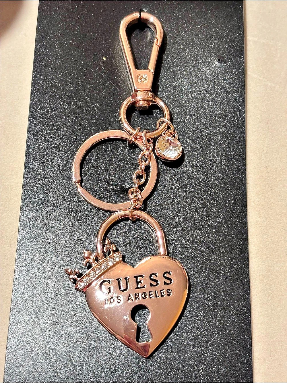 GUESS Heart Lock Crown Keychain Bag Charm Gold-tone